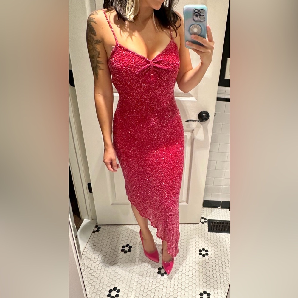Vintage Beaded Scala Dress in red size M